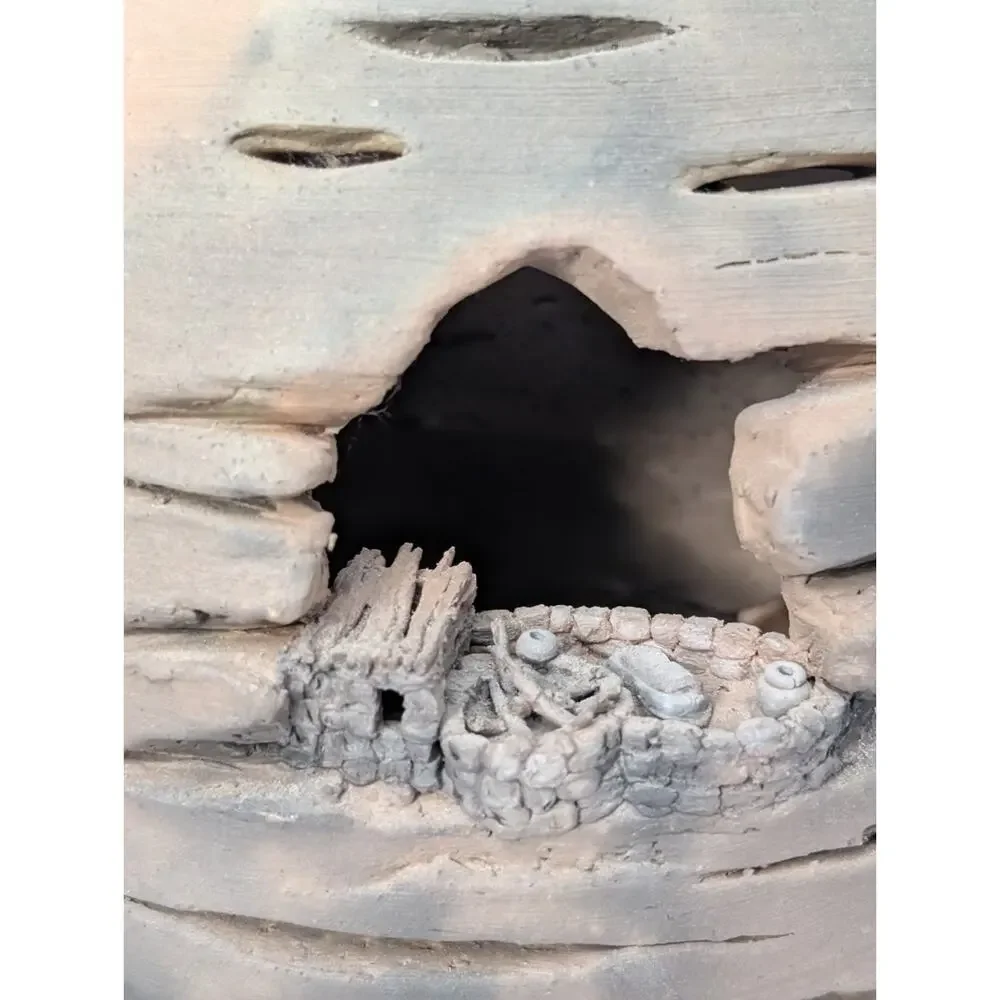 1992 Signed Clay Pueblo Pottery Diorama Southwestern Cave Village Sculpture Vase